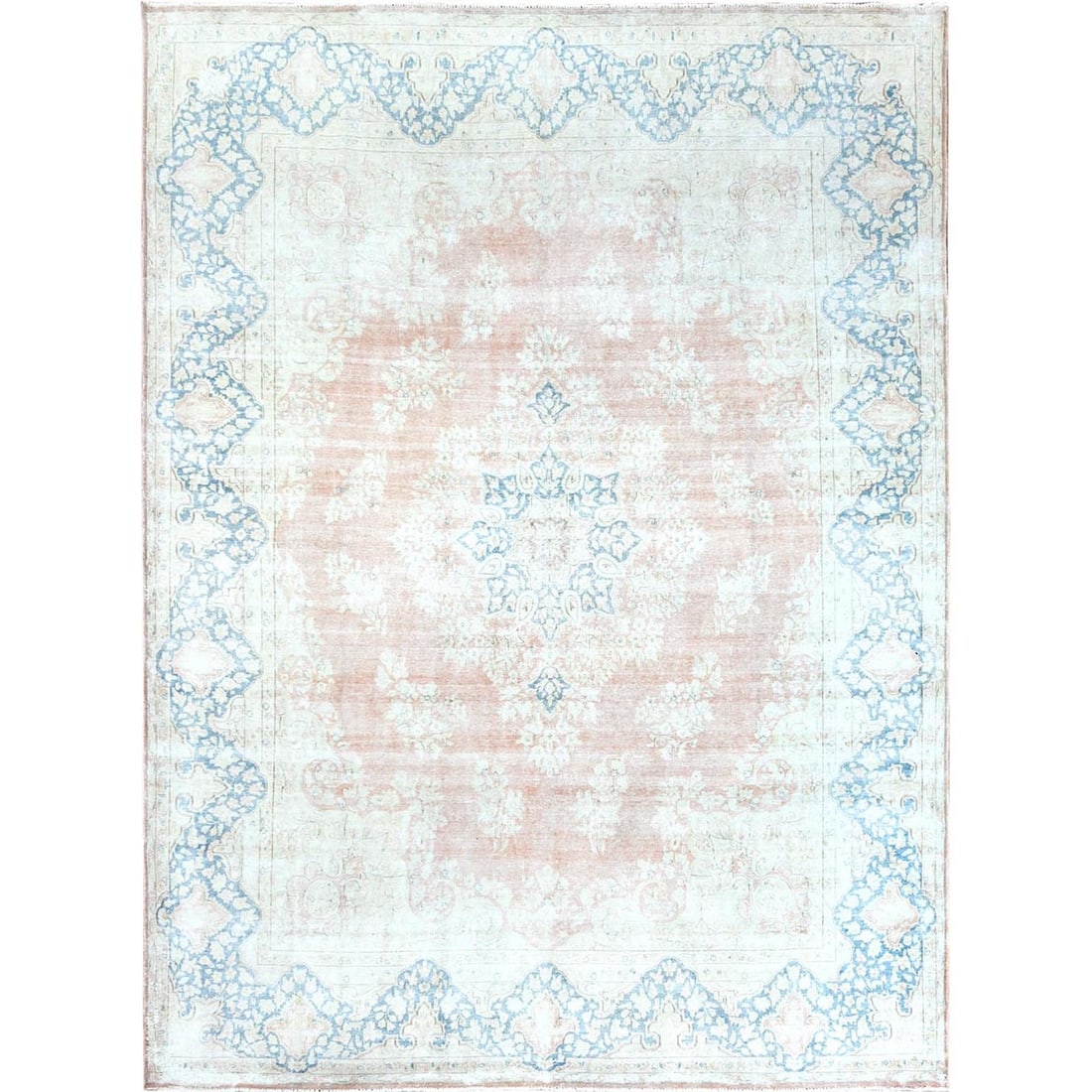 Vintage Farsian Karman Wool Almond Brown Hand-Knotted Rug (10'1"x14'2"): Vintage Farsian Karman Wool Almond Brown Hand-Knotted Rug (10'1"x14'2") Experience the timeless beauty of a vintage Farsian Karman wool rug, hand-knotted in Turkey and boasting a rich, worn brown