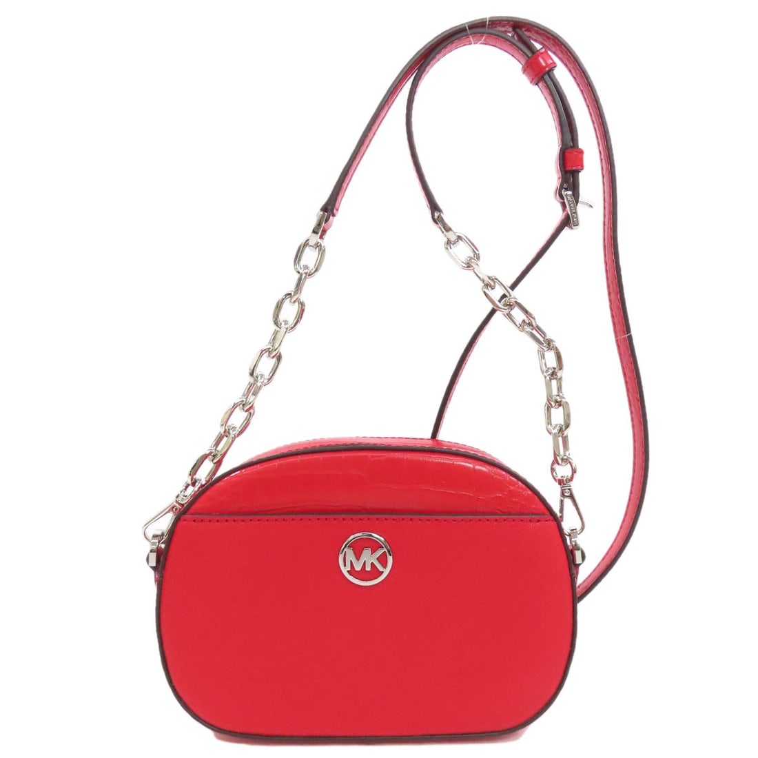 Michael Kors Leather Shoulder Bag: Michael Kors Leather Shoulder Bag Elevate your style with this stunning Michael Kors leather shoulder bag, boasting a bold red exterior that makes a statement. Crafted from high-quality leather, this