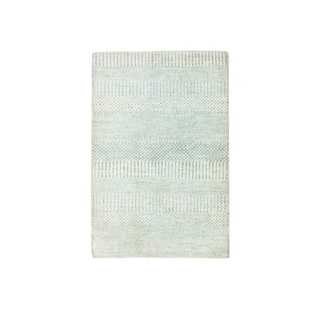 Rug 2'x3' Ivory Hand Knotted Modern Grass Design Wool with Silk Mat: Rug 2'x3' Ivory Hand Knotted Modern Grass Design Wool with Silk Mat Experience the timeless elegance of India's rich cultural heritage in this exquisite 2'x3' hand-knotted wool and silk rug,