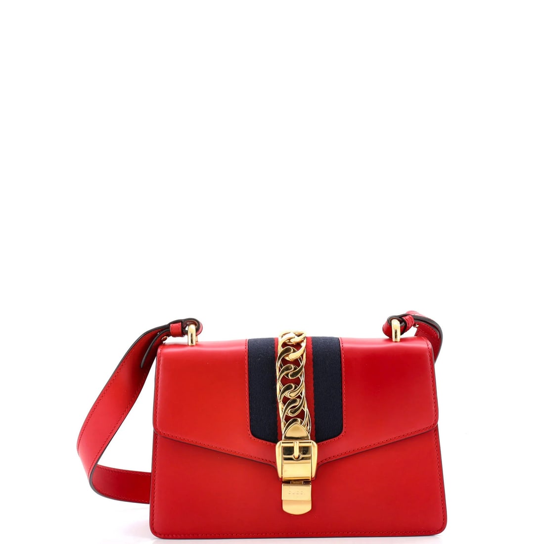 Gucci Sylvie Small Leather Shoulder Bag: Gucci Sylvie Small Leather Shoulder Bag Elevate your style with the iconic Gucci Sylvie Small Leather Shoulder Bag, boasting sleek red leather exterior and gold hardware details. This versatile bag is