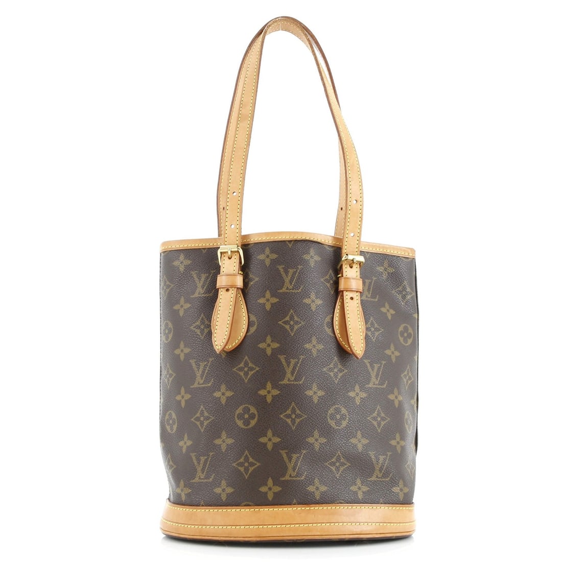 Louis Vuitton Petit Bucket Bag - Monogram Canvas: Louis Vuitton Petit Bucket Bag - Monogram Canvas A rare opportunity to own a pre-loved Louis Vuitton Petit Bucket Bag, boasting the iconic monogram canvas exterior in rich brown tones. With its
