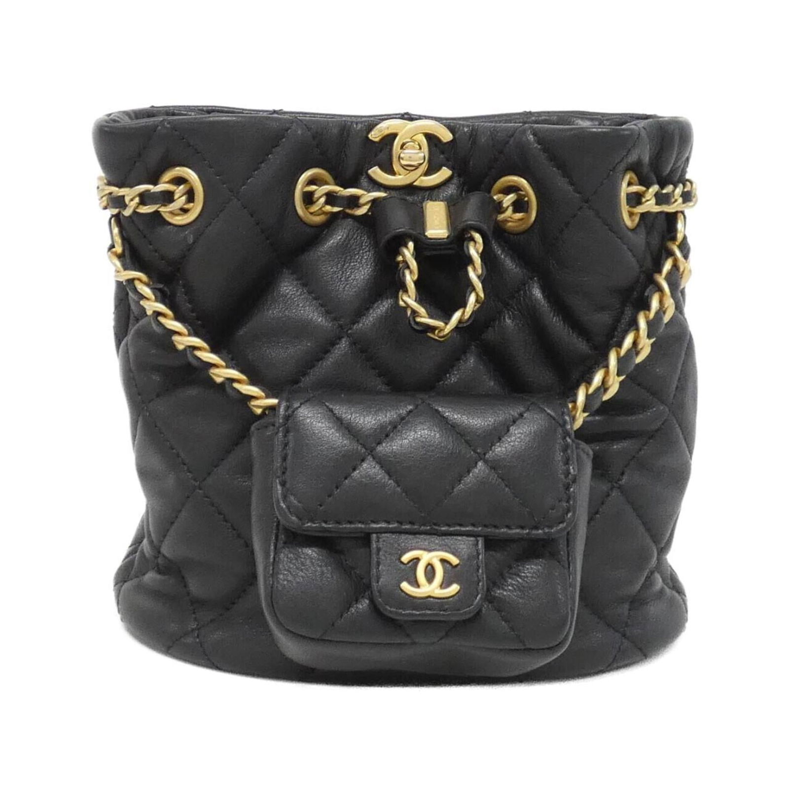 Chanel Leather Backpack: Chanel Leather Backpack Elevate your everyday style with the timeless elegance of this classic Chanel leather backpack, crafted from rich calfskin and adorned with sleek matte gold hardware. Its spaci
