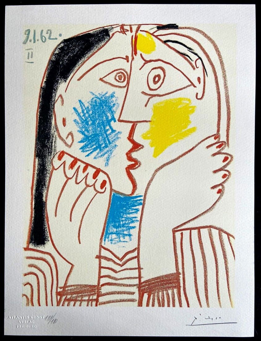 Numbered Pablo Picasso Lithograph: Numbered Pablo Picasso Lithograph A rare opportunity to own a piece of art history, this 1978 numbered lithograph by Pablo Picasso is a stunning representation of his iconic work "The Kiss". Printed