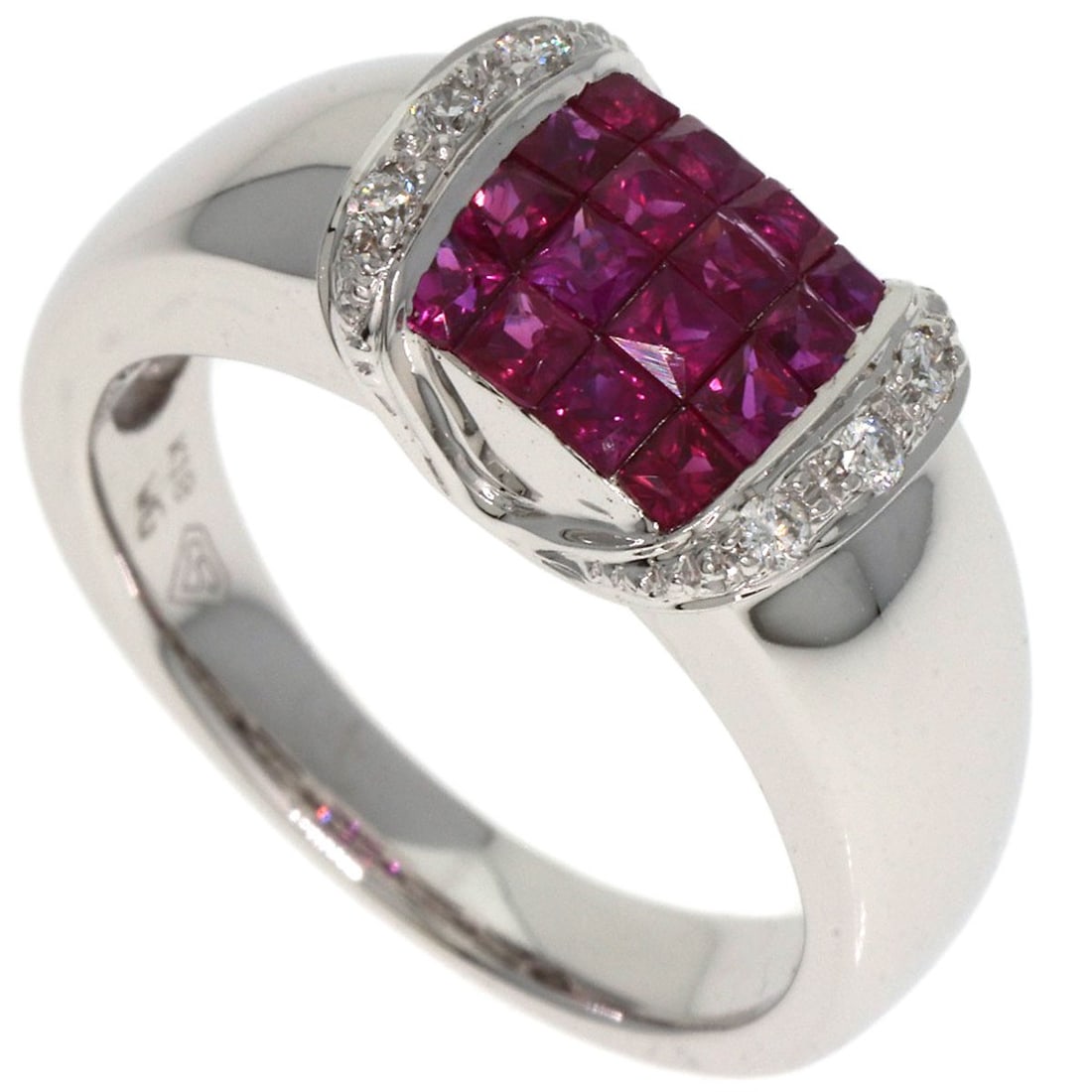 K18 White Gold Ruby Diamond Ring in Mystery Setting, 5.7g (1 of 8)