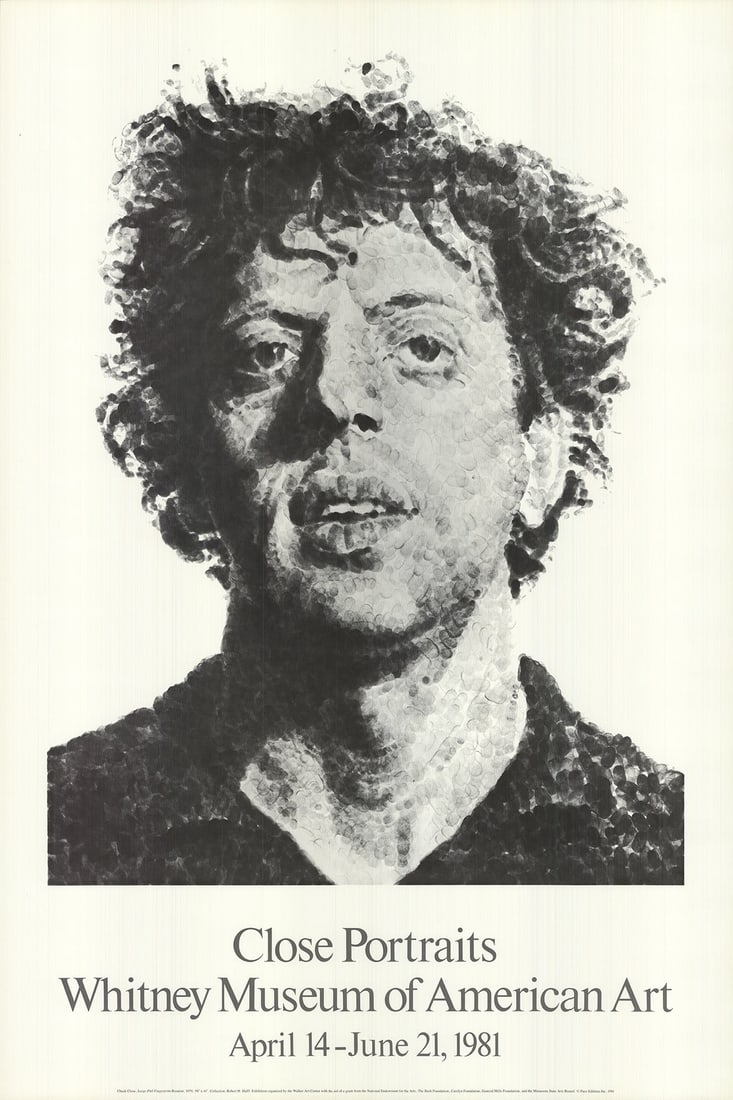 White CHUCK CLOSE Large Phil Fingerprint 38.5" x 26" Poster 1981 Realism Black & (1 of 4)
