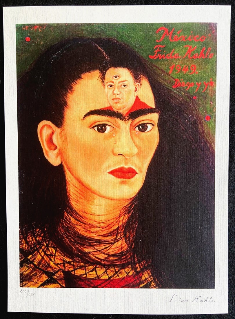 Frida Kahlo Lithograph 'Diego and I', Numbered: Frida Kahlo Lithograph 'Diego and I', Numbered Own a piece of art history with Frida Kahlo's iconic lithograph "Diego and I", created in 1986 by the renowned Mexican artist. This limited edition print