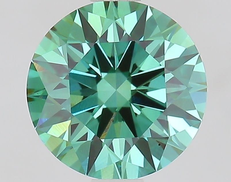 IGI Round 1.61ct Fancy Vivid Blueish Green VVS2 Ideal Loose Lab Diamond: IGI Round 1.61ct Fancy Vivid Blueish Green VVS2 Ideal Loose Lab Diamond A rare and breathtakingly beautiful lab-grown diamond, this 1.61ct Fancy Vivid Blueish Green VVS2 Ideal gemstone boasts exceptio