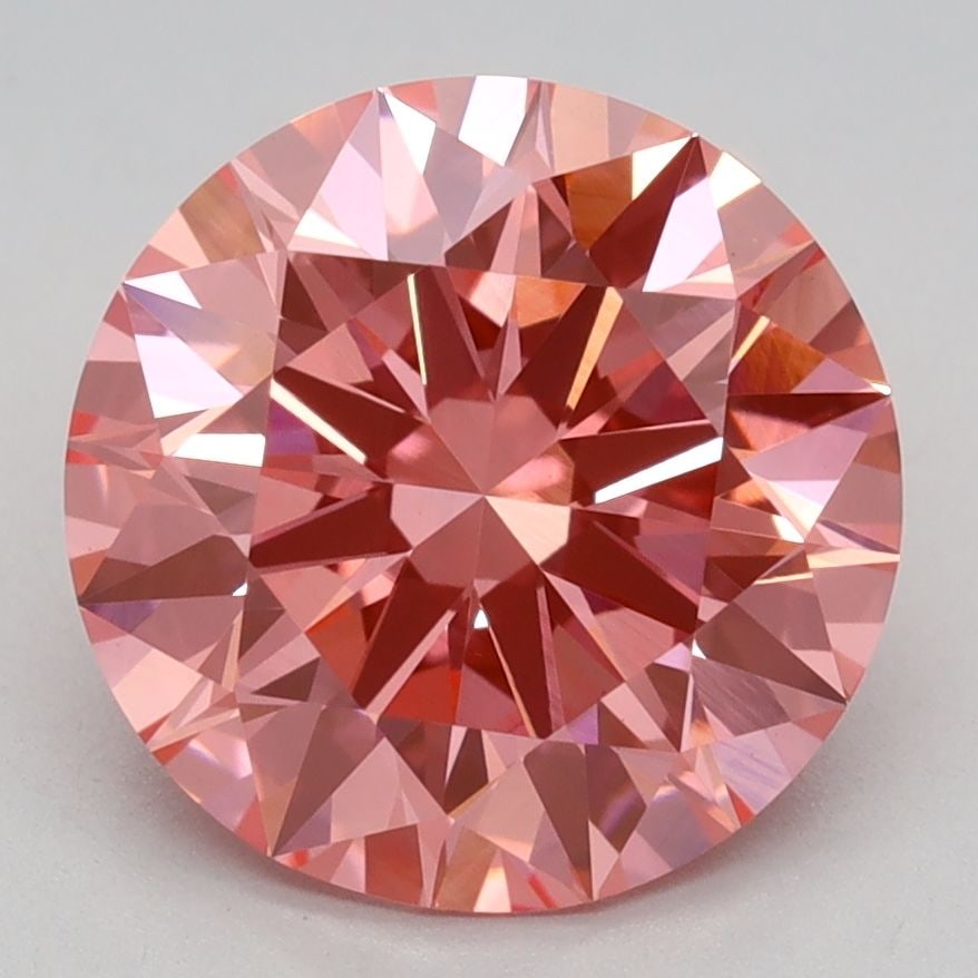 IGI Round 2.59ct Fancy Vivid Pink VVS2 Ideal Loose Lab Diamond: IGI Round 2.59ct Fancy Vivid Pink VVS2 Ideal Loose Lab Diamond Experience the unparalleled beauty of nature in this exquisite, lab-grown Fancy Vivid Pink diamond, boasting an impressive 2.59 carats an