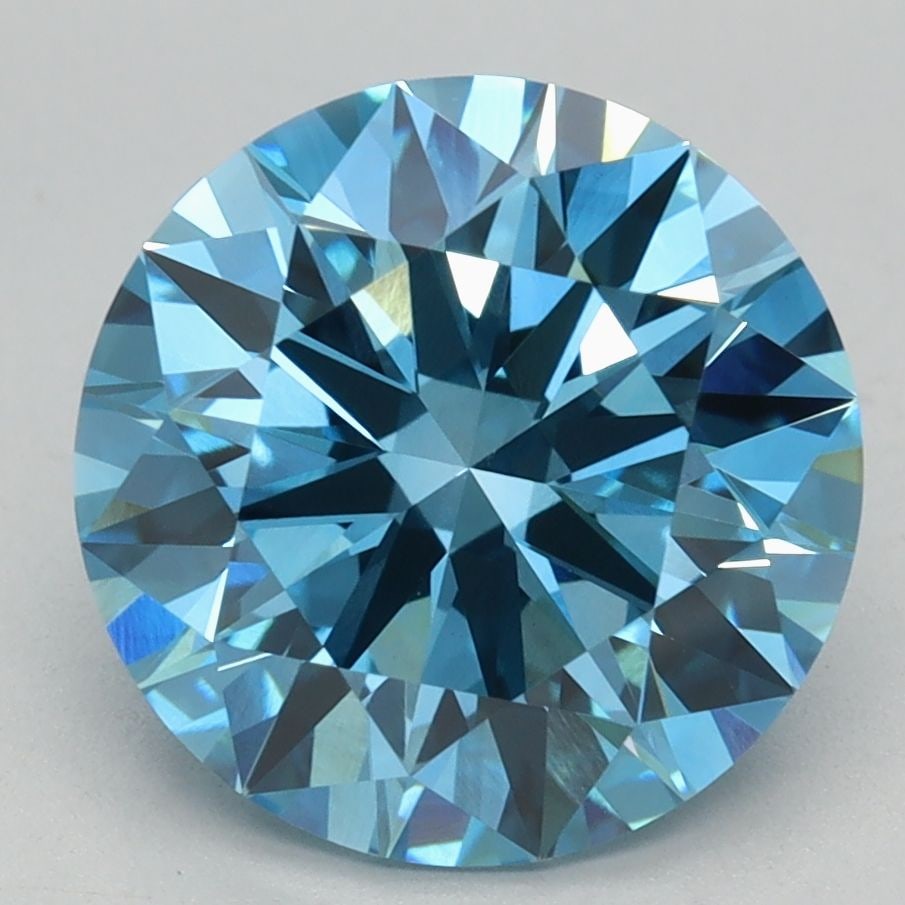 IGI Round 3.08ct Fancy Vivid Blue VVS2 Ideal Loose Lab Diamond: IGI Round 3.08ct Fancy Vivid Blue VVS2 Ideal Loose Lab Diamond Experience the rare beauty of a Fancy Vivid Blue diamond, one of the most coveted colors in the world of gemstones. This stunning 3.08ct
