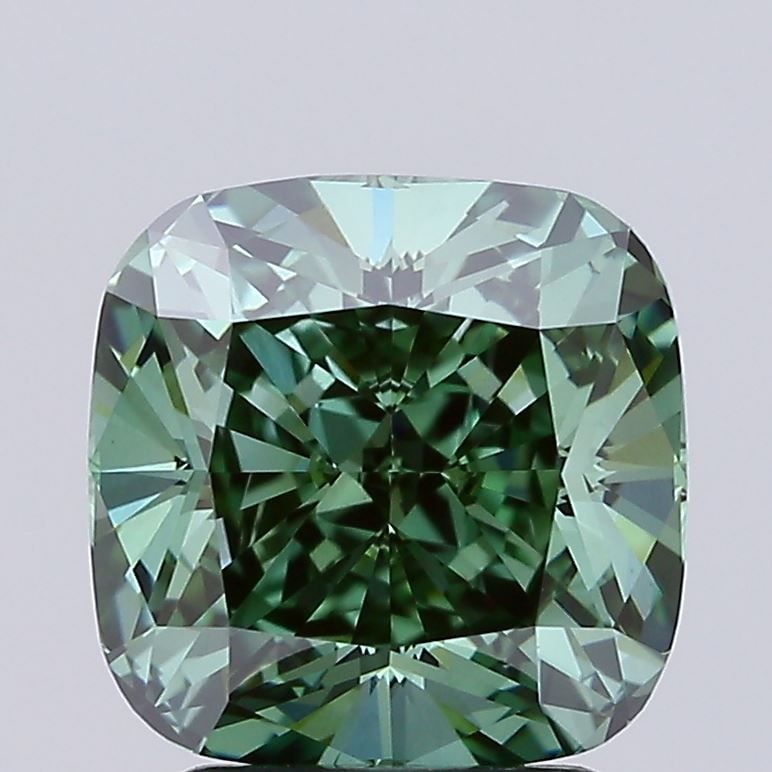 Loose Lab Diamond - IGI Cushion Modified 3.03ct Fancy Vivid Green VVS2: Loose Lab Diamond - IGI Cushion Modified 3.03ct Fancy Vivid Green VVS2 Experience the rare beauty of a Fancy Vivid Green lab diamond, boasting an exceptional 3.03ct cut with EX symmetry and polish, an