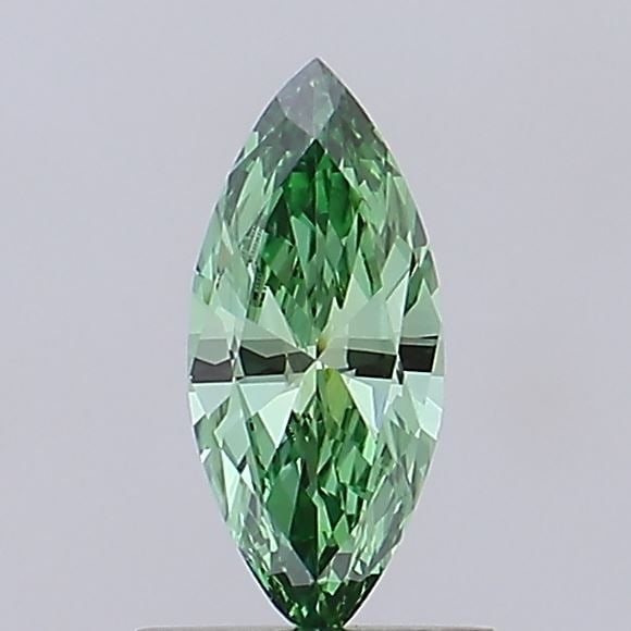 IGI Marquise 0.58ct Fancy Vivid Green VVS2 Loose Lab Diamond: IGI Marquise 0.58ct Fancy Vivid Green VVS2 Loose Lab Diamond Experience the rare beauty of a Fancy Vivid Green lab-grown diamond, boasting exceptional clarity (VVS2) and polish (VG), with a vibrant gr