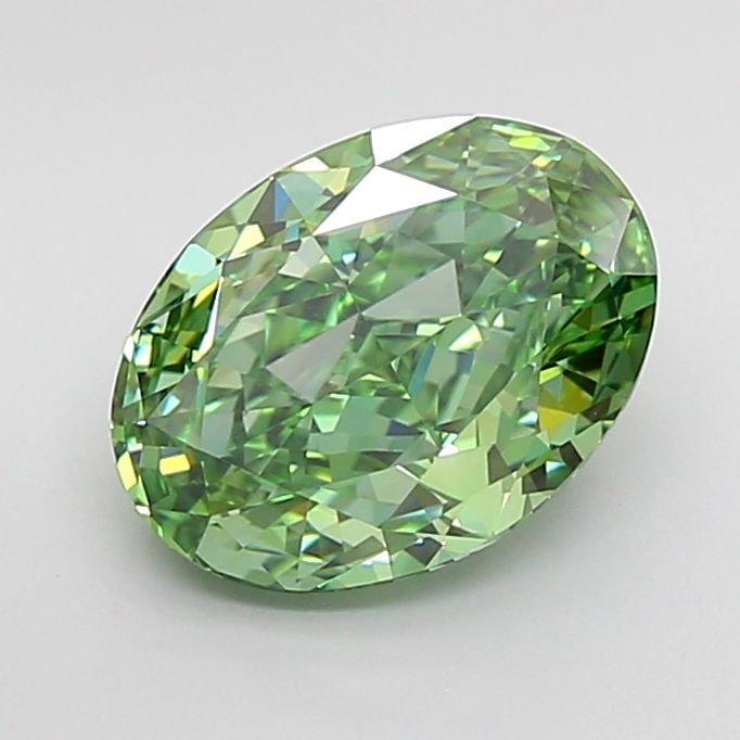 IGI Oval 3.22ct Fancy Vivid Green VVS2 Loose Lab Diamond: IGI Oval 3.22ct Fancy Vivid Green VVS2 Loose Lab Diamond Experience the rare beauty of a Fancy Vivid Green lab-grown diamond, certified by IGI as 3.22 carats in exceptional clarity and cut. Its vibran