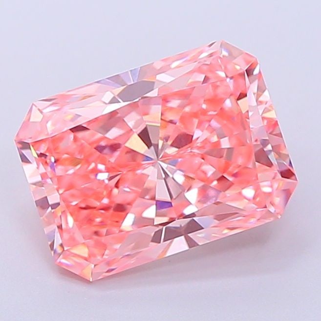 IGI Radiant 3.08ct Fancy Vivid Pink VVS1 Loose Lab Diamond: IGI Radiant 3.08ct Fancy Vivid Pink VVS1 Loose Lab Diamond Experience the unparalleled beauty of a lab-grown diamond, boasting an impressive 3.08 carats of Fancy Vivid Pink color and exceptional clari