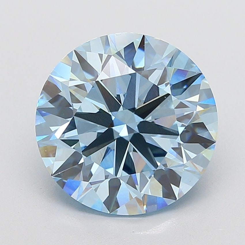 IGI Round 8.55ct Fancy Vivid Blue VVS2 Ideal Loose Lab Diamond: IGI Round 8.55ct Fancy Vivid Blue VVS2 Ideal Loose Lab Diamond Experience the unparalleled beauty of nature in this stunning 8.55ct Fancy Vivid Blue VVS2 Ideal lab-grown diamond, certified by the Inte