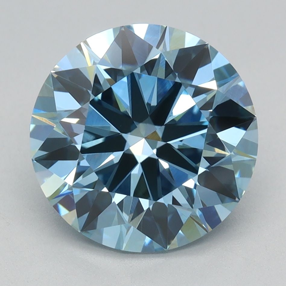 IGI Round 2.59ct Fancy Vivid Blue VVS2 Ideal Loose Lab Diamond: IGI Round 2.59ct Fancy Vivid Blue VVS2 Ideal Loose Lab Diamond Experience the unparalleled beauty of a lab-grown diamond, certified by the International Gemological Institute (IGI) as Fancy Vivid Blue
