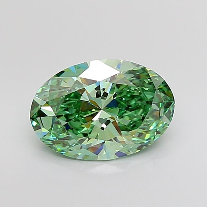IGI Oval 3.3ct Fancy Vivid Green VVS1 Loose Lab Diamond: IGI Oval 3.3ct Fancy Vivid Green VVS1 Loose Lab Diamond Experience the rare beauty of a Fancy Vivid Green lab-grown diamond, certified by IGI as VVS1 clarity and boasting exceptional cut, polish, and