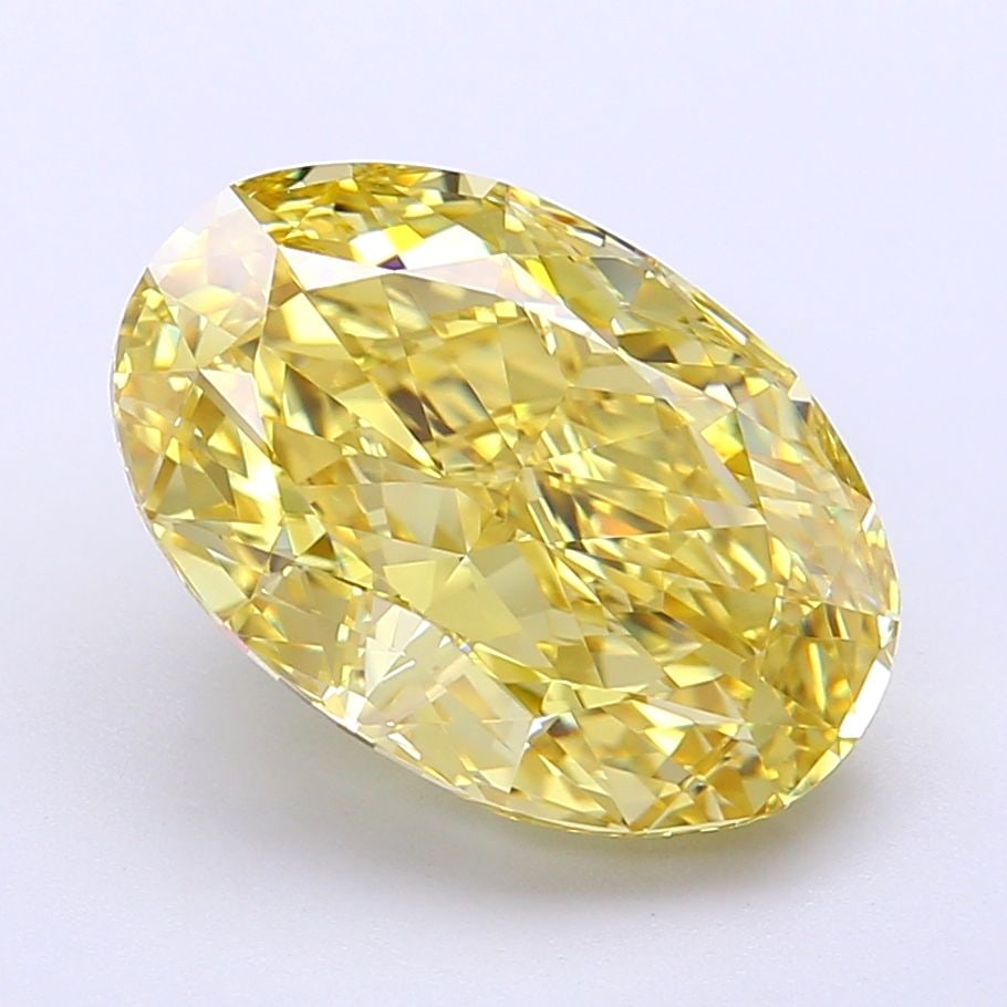 IGI Oval 5.24ct Fancy Vivid Yellow VVS2 Loose Lab Diamond: IGI Oval 5.24ct Fancy Vivid Yellow VVS2 Loose Lab Diamond Experience the brilliance of nature's own sunshine with this stunning 5.24ct Fancy Vivid Yellow VVS2 lab-grown diamond, boasting exceptional c