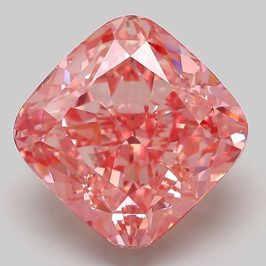 Loose Lab Diamond - IGI Cushion Modified 8.6ct Fancy Vivid Pink VVS2: Loose Lab Diamond - IGI Cushion Modified 8.6ct Fancy Vivid Pink VVS2 Experience the rare beauty of a Fancy Vivid Pink lab-grown diamond, certified by IGI as 8.6ct VVS2. This exquisite gem boasts an EX