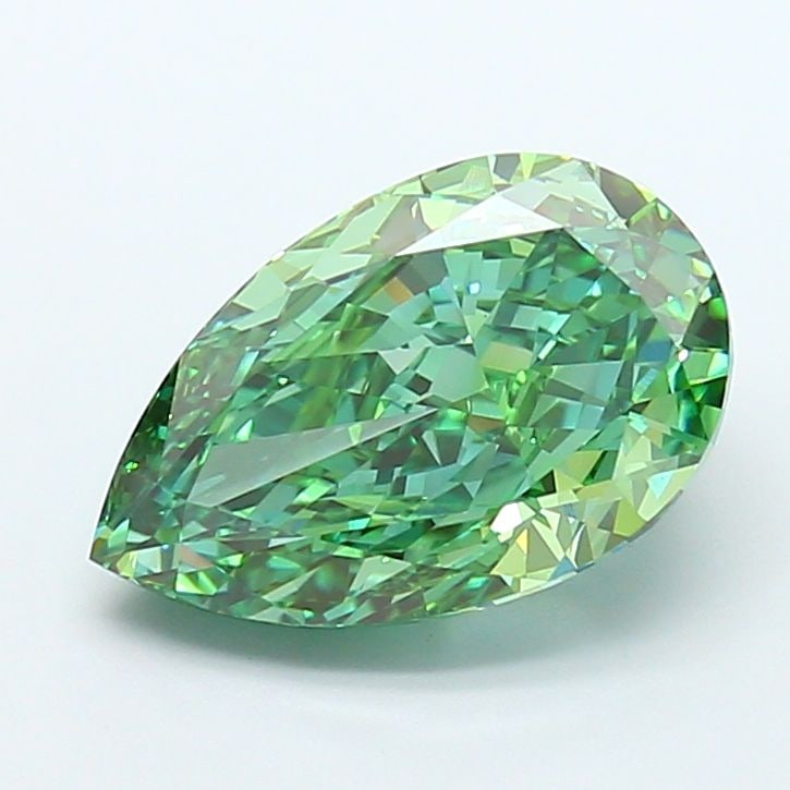 Loose Lab Diamond - IGI Pear 5.08ct Fancy Vivid Green VVS2: Loose Lab Diamond - IGI Pear 5.08ct Fancy Vivid Green VVS2 Experience the rare beauty of a lab-grown diamond, certified by the International Gemological Institute (IGI) as Fancy Vivid Green with excep