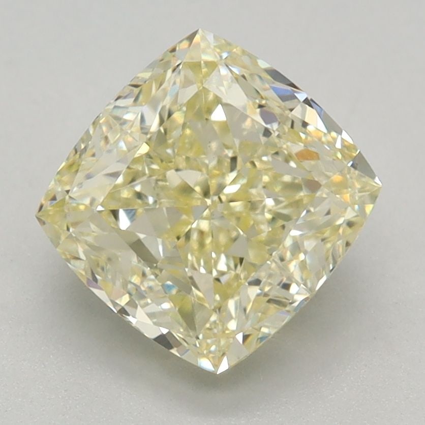 Loose Lab Diamond - IGI Cushion Brilliant 1.39ct Fancy Light Yellow VVS2: Loose Lab Diamond - IGI Cushion Brilliant 1.39ct Fancy Light Yellow VVS2 Experience the beauty of nature with this stunning 1.39ct Fancy Light Yellow VVS2 lab diamond, certified by IGI and boasting ex
