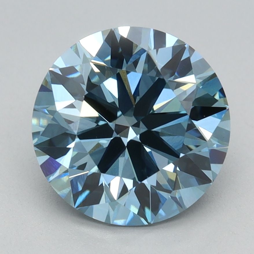 IGI Round 2.11ct Fancy Vivid Blue VVS2 Ideal Loose Lab Diamond: IGI Round 2.11ct Fancy Vivid Blue VVS2 Ideal Loose Lab Diamond Experience the breathtaking beauty of a lab-grown Fancy Vivid Blue diamond, certified by the International Gemological Institute (IGI) as