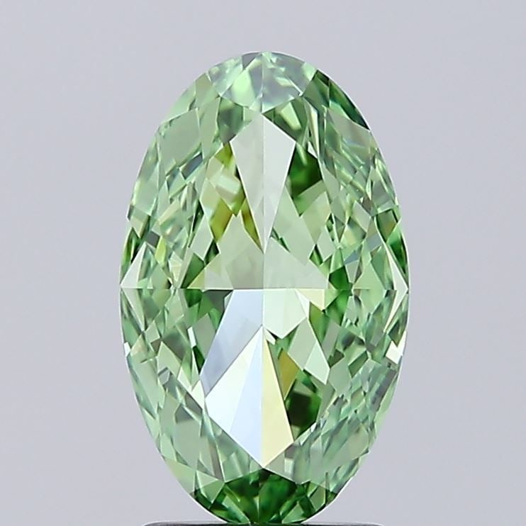 IGI Oval 2.53ct Fancy Vivid Green VVS1 Loose Lab Diamond: IGI Oval 2.53ct Fancy Vivid Green VVS1 Loose Lab Diamond Experience the rare beauty of a Fancy Vivid Green lab diamond, boasting exceptional clarity and polish in its EX-certified 2.53ct oval cut. Gro