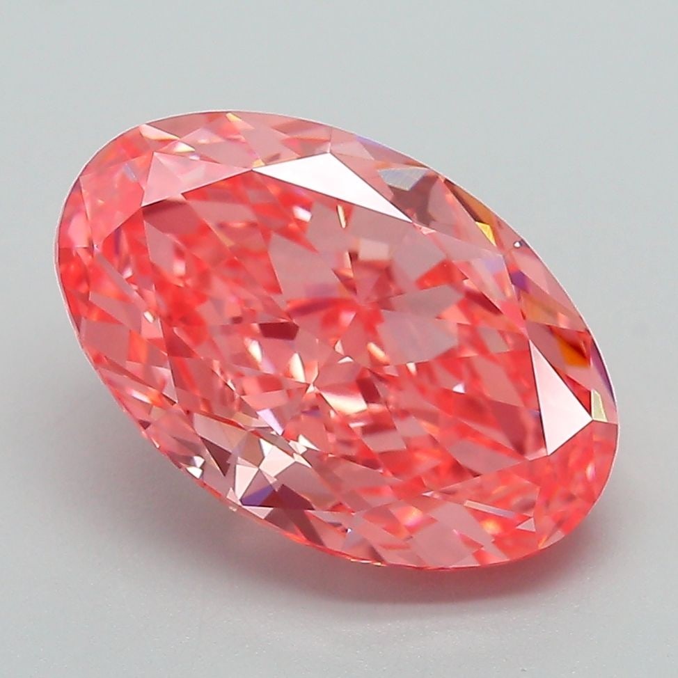 IGI Oval 4.18ct Fancy Vivid Pink VVS2 Loose Lab Diamond: IGI Oval 4.18ct Fancy Vivid Pink VVS2 Loose Lab Diamond Experience the rare beauty of a Fancy Vivid Pink lab diamond, certified by IGI as 4.18ct in size and boasting exceptional clarity (VVS2) and pol