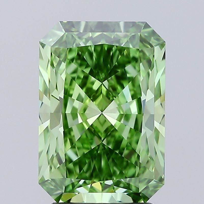 IGI Radiant 2.59ct Fancy Vivid Green VVS2 Loose Lab Diamond: IGI Radiant 2.59ct Fancy Vivid Green VVS2 Loose Lab Diamond Experience the stunning beauty of a lab-grown diamond, certified by IGI as Fancy Vivid Green with exceptional clarity and cut. This 2.59ct g