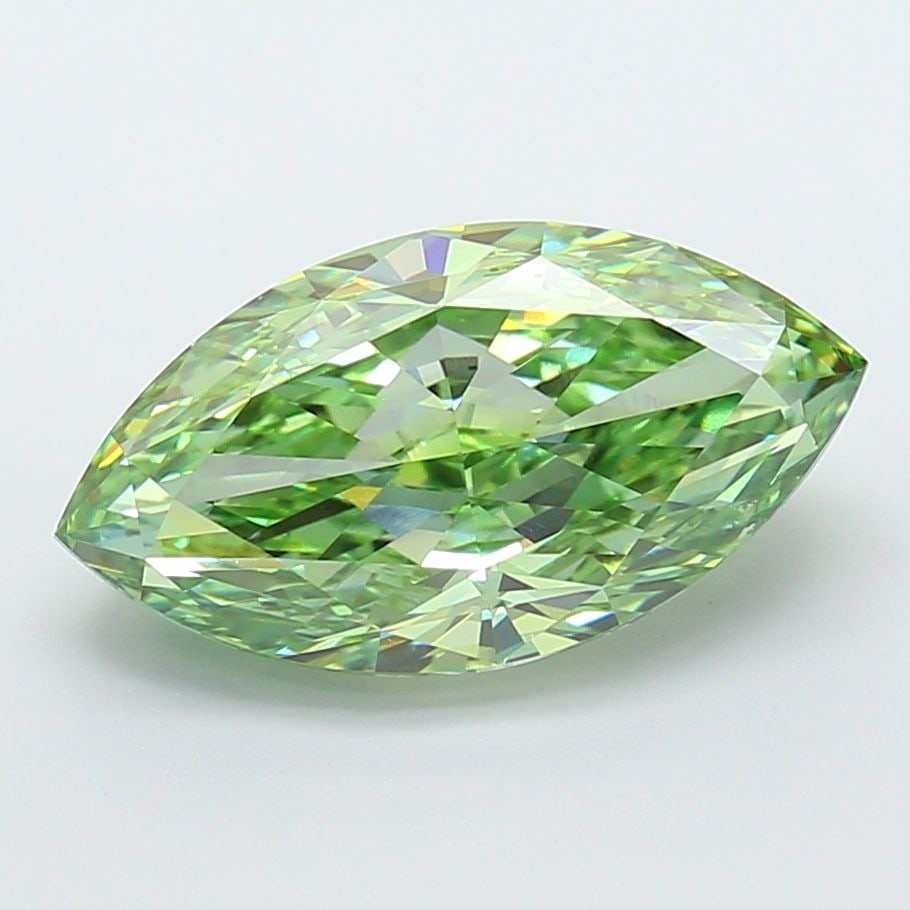 IGI Marquise 5.63ct Fancy Vivid Green VVS2 Loose Lab Diamond: IGI Marquise 5.63ct Fancy Vivid Green VVS2 Loose Lab Diamond Experience the rare beauty of a Fancy Vivid Green lab-grown diamond, certified by IGI and boasting exceptional clarity (VVS2), polish