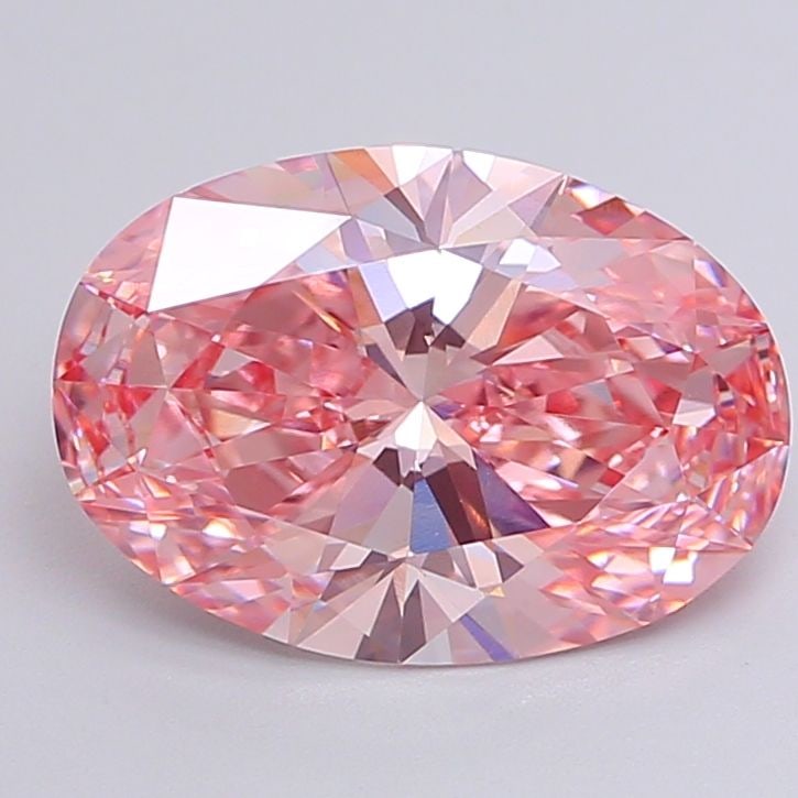 IGI Oval 4.76ct Fancy Vivid Pink VVS2 Loose Lab Diamond: IGI Oval 4.76ct Fancy Vivid Pink VVS2 Loose Lab Diamond Experience the breathtaking beauty of a lab-grown Fancy Vivid Pink diamond, certified by IGI as 4.76ct VVS2 in excellent cut, color, and clarity