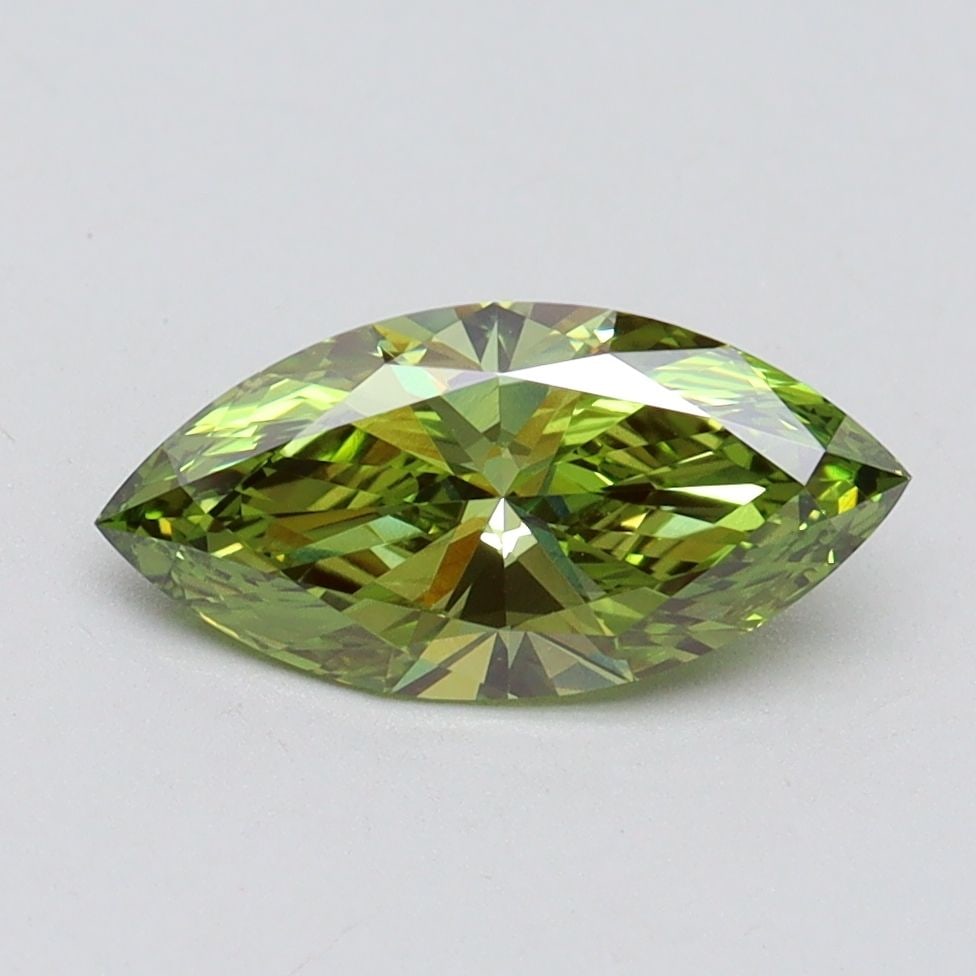 IGI Marquise 1.06ct Fancy Vivid Green VVS2 Loose Lab Diamond: IGI Marquise 1.06ct Fancy Vivid Green VVS2 Loose Lab Diamond Experience the rare beauty of a Fancy Vivid Green lab-grown diamond, certified by IGI and boasting exceptional clarity (VVS2) and polish (E