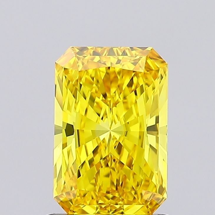 IGI Radiant 1.15ct Fancy Vivid Yellow VVS1 Loose Lab Diamond: IGI Radiant 1.15ct Fancy Vivid Yellow VVS1 Loose Lab Diamond Experience the exceptional brilliance of this 1.15ct Fancy Vivid Yellow VVS1 lab-grown diamond, boasting an unparalleled level of color int