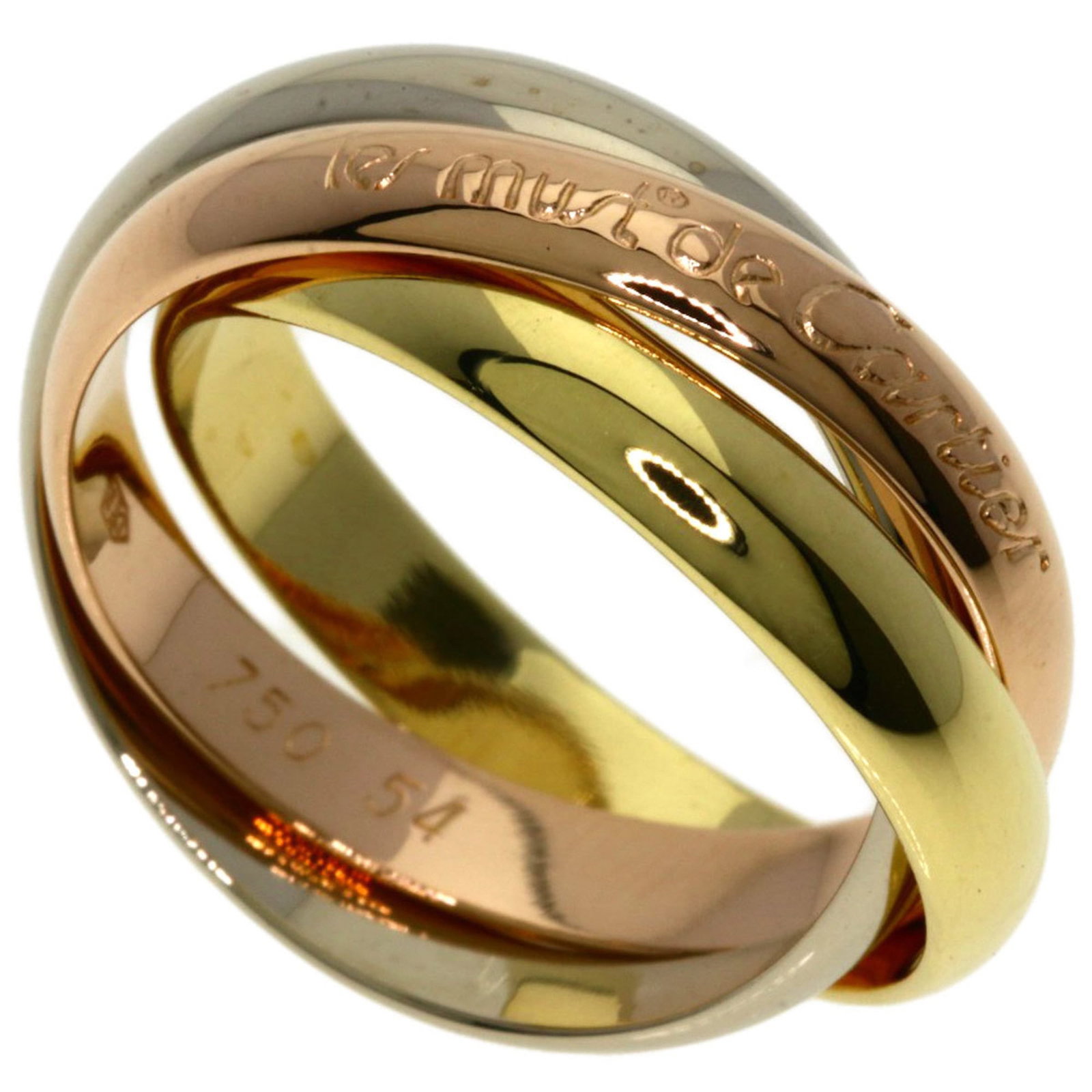 Yellow Gold (18K) - Cartier Band Ring Pink Gold (18K) - White Gold (18K): Yellow Gold (18K) - Cartier Band Ring Pink Gold (18K) - White Gold (18K) A stunning Cartier band ring in 18K pink gold, white gold, and yellow gold, this elegant piece boasts a classic design that exu