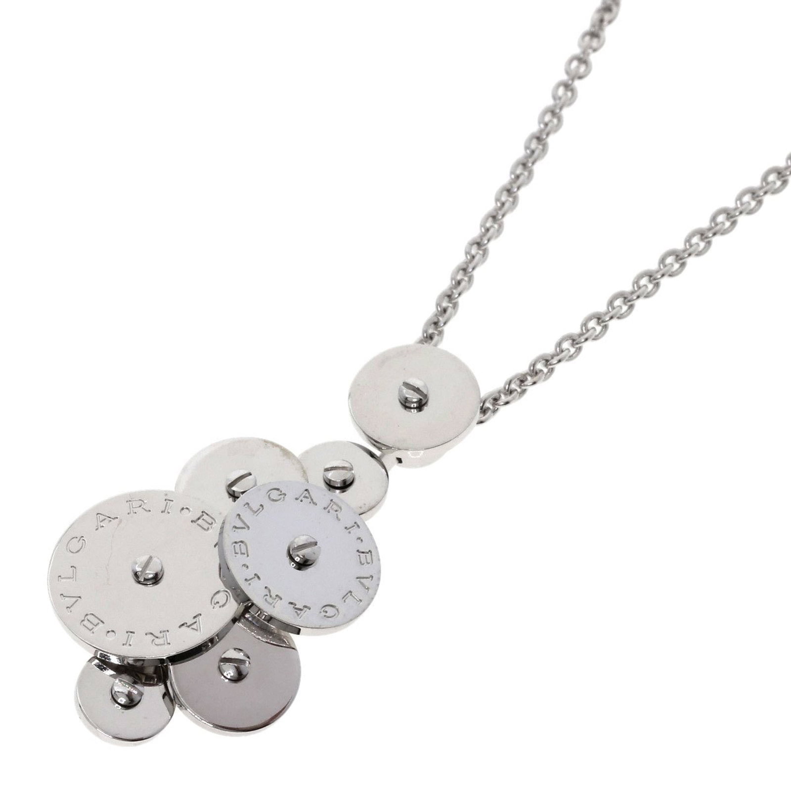 Bulgari Cycladi Necklace in 18K White Gold for Women: Bulgari Cycladi Necklace in 18K White Gold for Women Elevate your elegance with the iconic Bulgari Cycladi Necklace, crafted from 18K white gold and boasting a sleek 34mm x 17mm pendant. This timeless