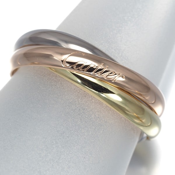 Gold Cartier Ring Trinity 3Color Sm Eu56 18K 750 Yellow White Rose: Gold Cartier Ring Trinity 3Color Sm Eu56 18K 750 Yellow White Rose A stunning Cartier Trinity ring in 18k multi-tone gold, crafted with exceptional attention to detail and rich history. This iconic de