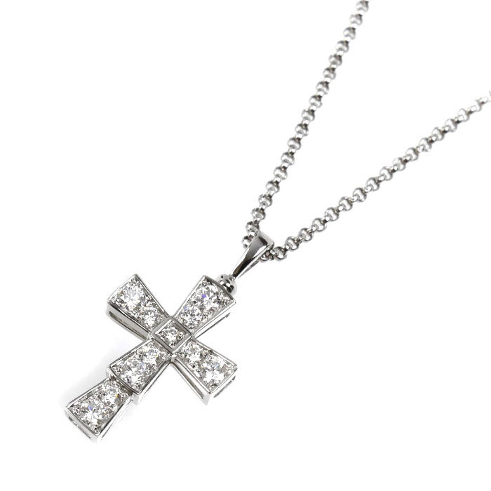 Men's & Women's - BVLGARI 18KWG White Gold Serpenti Cross Necklace 354038 with Diamonds - 6.5g -: Men's & Women's - BVLGARI 18KWG White Gold Serpenti Cross Necklace 354038 with Diamonds - 6.5g - Sizes 42-45.5-50cm Elevate your style with the iconic BVLGARI Serpenti Cross Necklace, crafted from 18K