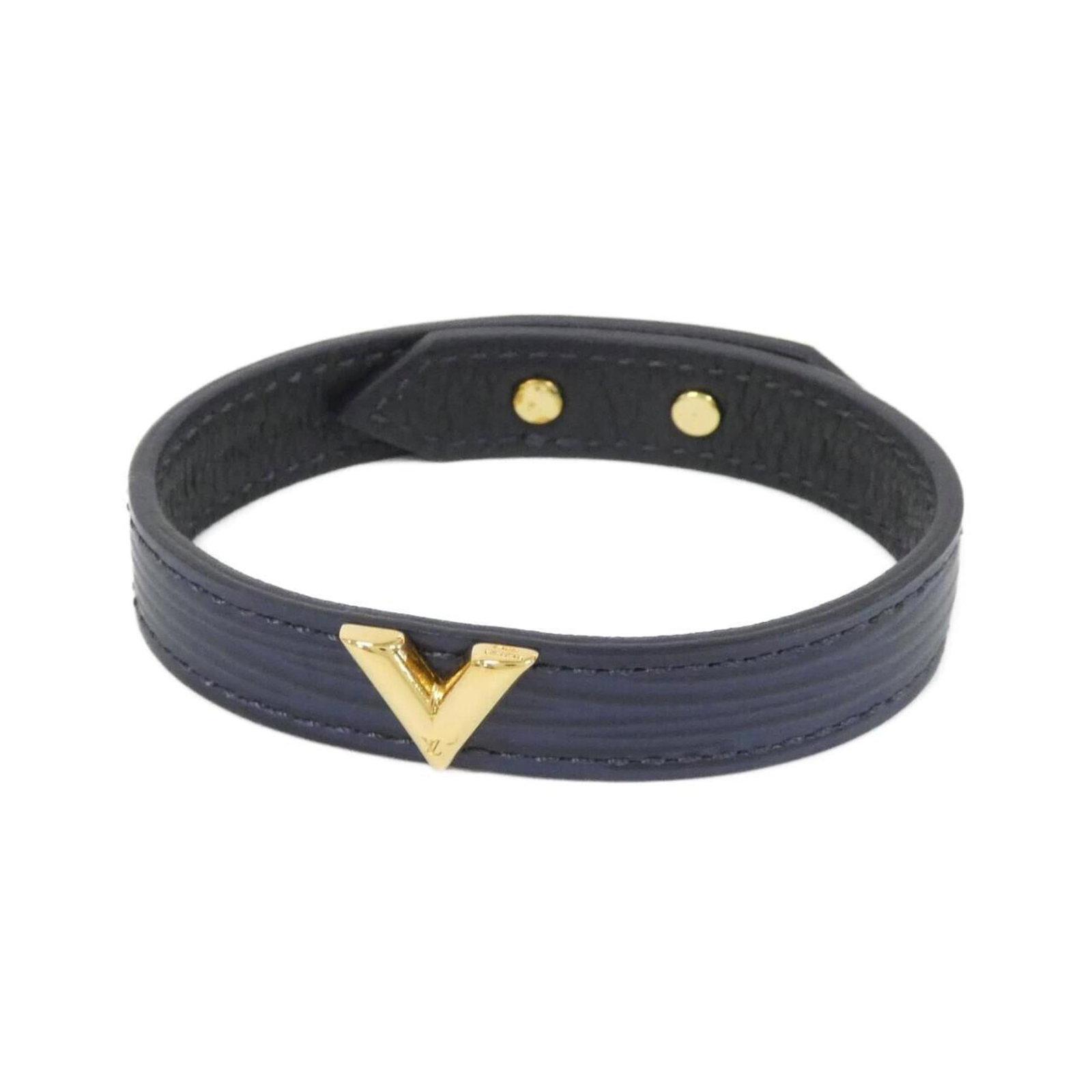 Louis Vuitton Leather Charm Bracelet: Louis Vuitton Leather Charm Bracelet Elevate your style with the iconic Louis Vuitton Leather Charm Bracelet, crafted from rich calf leather in a timeless indigo hue. This versatile accessory boasts a