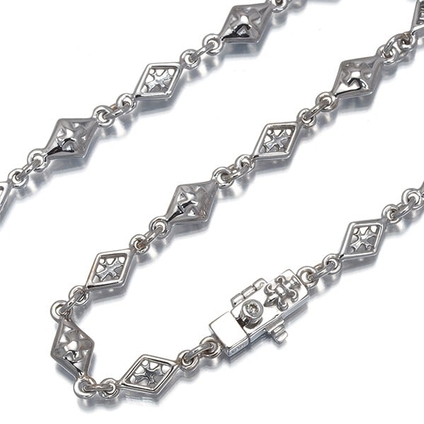 Loree Rodkin 18k White Gold Diamond-Shaped Cross Necklace, 41cm: Loree Rodkin 18k White Gold Diamond-Shaped Cross Necklace, 41cm Elevate your faith and style with Loree Rodkin's exquisite 18k white gold diamond-shaped cross necklace, boasting a sleek chain design t