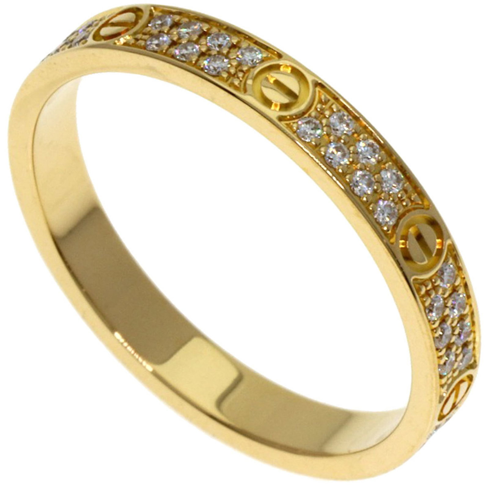 Cartier Mini Love Ring with 18k Yellow Gold and Pav Diamonds (#49): Cartier Mini Love Ring with 18k Yellow Gold and Pav Diamonds (#49) Elevate your everyday style with the iconic Cartier Mini Love Ring, set in 18k yellow gold and adorned with pav diamonds that sparkle