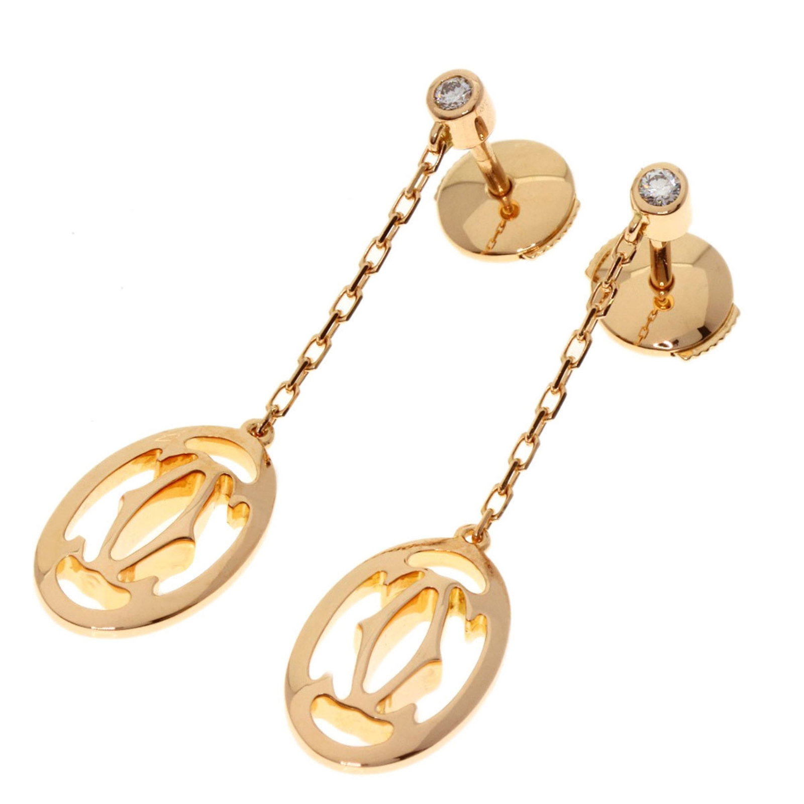 Pink Gold 18k Cartier Drop Earrings: Pink Gold 18k Cartier Drop Earrings Elevate your style with these stunning pink gold 18k Cartier drop earrings, boasting a striking diamond setting that adds a touch of luxury to any outfit. The intri
