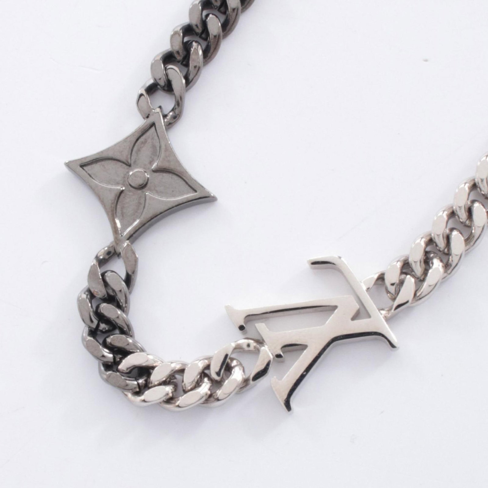 Louis Vuitton Charm Bracelet in Stainless Steel: Louis Vuitton Charm Bracelet in Stainless Steel A sleek and sophisticated accessory for the modern man, this Louis Vuitton charm bracelet in stainless steel adds a touch of luxury to any outfit. With