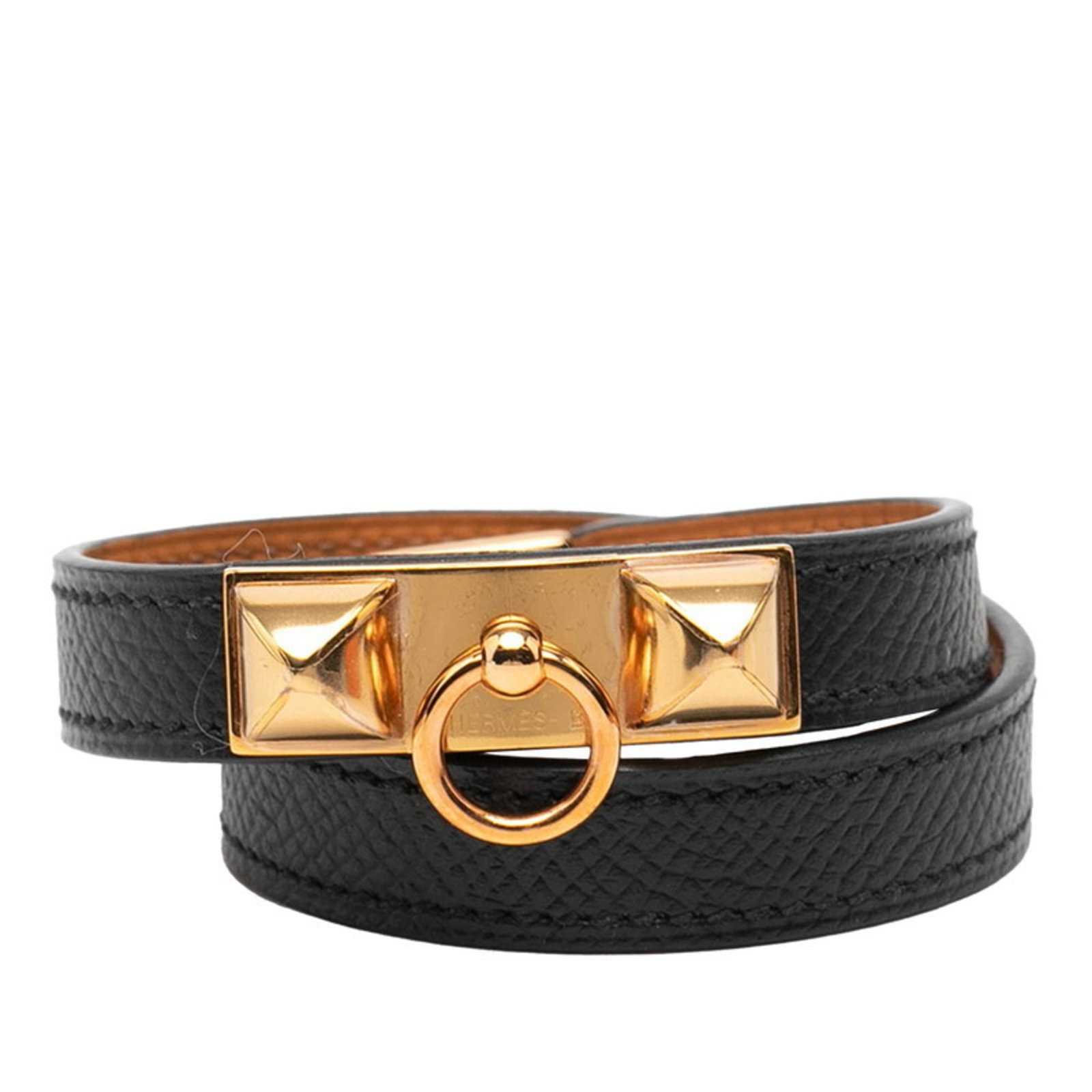 Hermes Epsom Leather Charm Bracelet: Hermes Epsom Leather Charm Bracelet Elevate your style with the iconic Hermes Epsom Leather Charm Bracelet, boasting sleek black and gold tones that exude sophistication. Made from high-quality Epsom