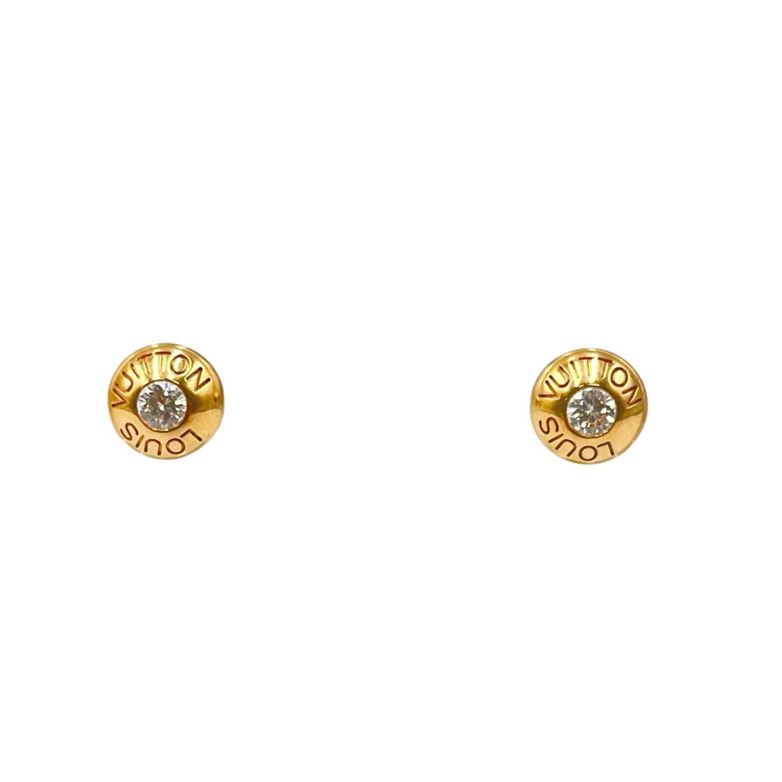 Louis Vuitton 18k Gold Stud Earrings: Louis Vuitton 18k Gold Stud Earrings Elevate your style with these stunning Louis Vuitton 18k gold stud earrings, featuring the iconic monogram pattern in intricate detail. Made from high-quality 18k