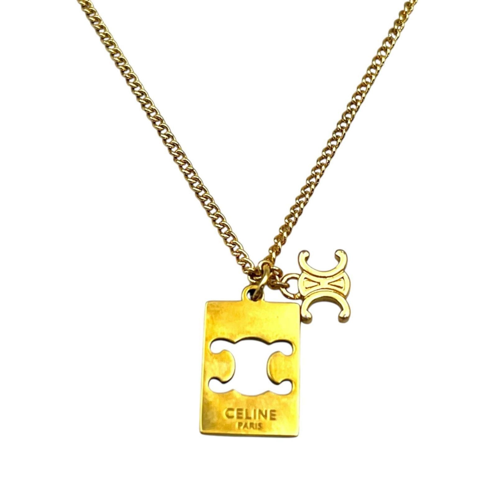 Celine Women's Separable Triomphe Interlock Necklace with Metal Pendant: Celine Women's Separable Triomphe Interlock Necklace with Metal Pendant Elevate your style with the iconic Celine Separable Triomphe Interlock Necklace, featuring a sleek gold metal pendant that exude