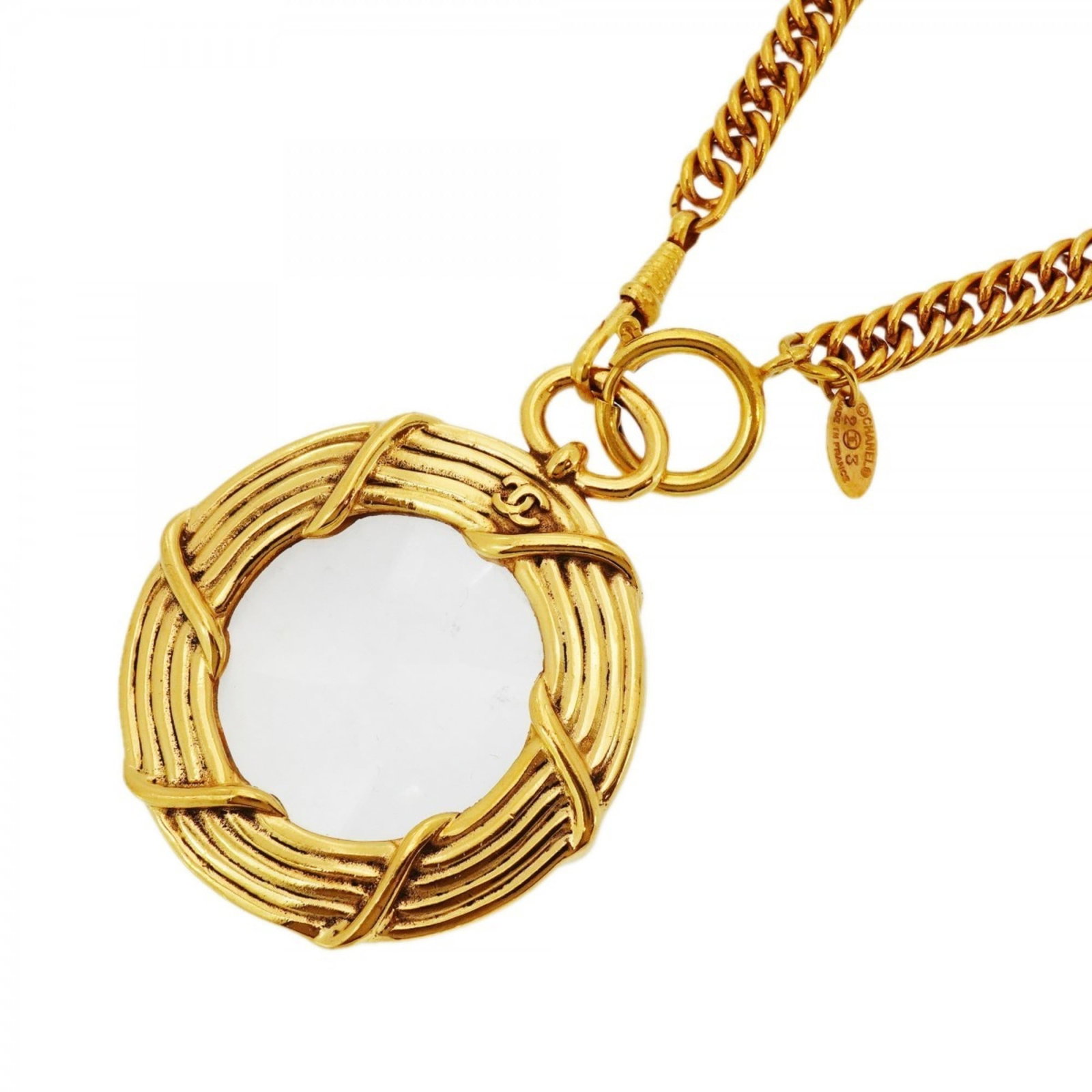 Women's - Chanel Necklace - Coco Mark - Magnifying Glass - Circle - GP Plated - Gold: Women's - Chanel Necklace - Coco Mark - Magnifying Glass - Circle - GP Plated - Gold A stunning Chanel necklace with a unique magnifying glass design, adding a touch of whimsy to any outfit. The gold