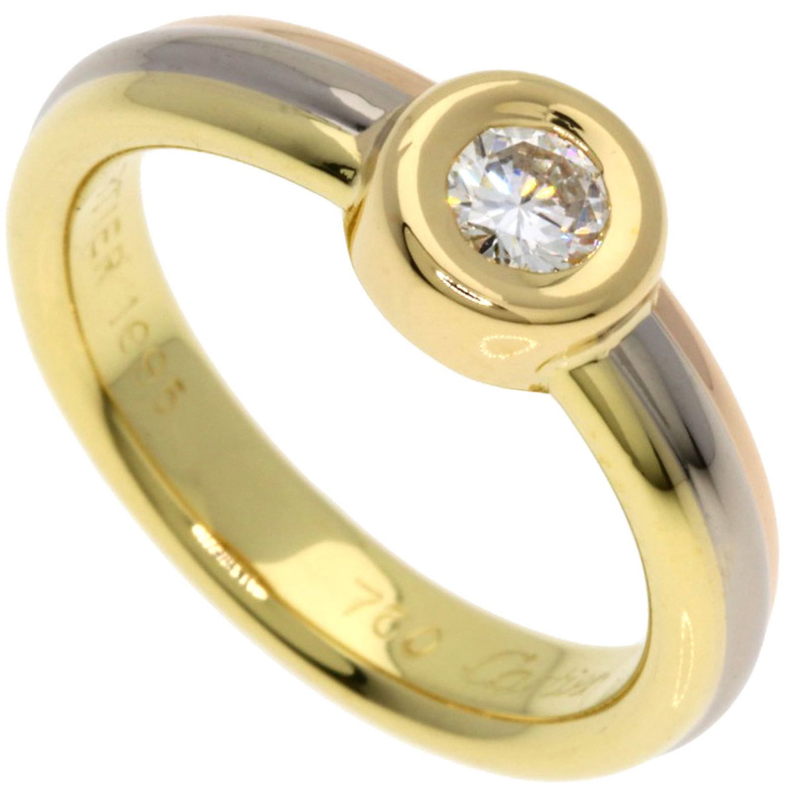 Yellow Gold (18K) - Cartier Band Ring Pink Gold (18K) - White Gold (18K): Yellow Gold (18K) - Cartier Band Ring Pink Gold (18K) - White Gold (18K) A stunning Cartier band ring in 18k pink gold, white gold, and yellow gold, adorned with a diamond stone, adds a touch of luxur