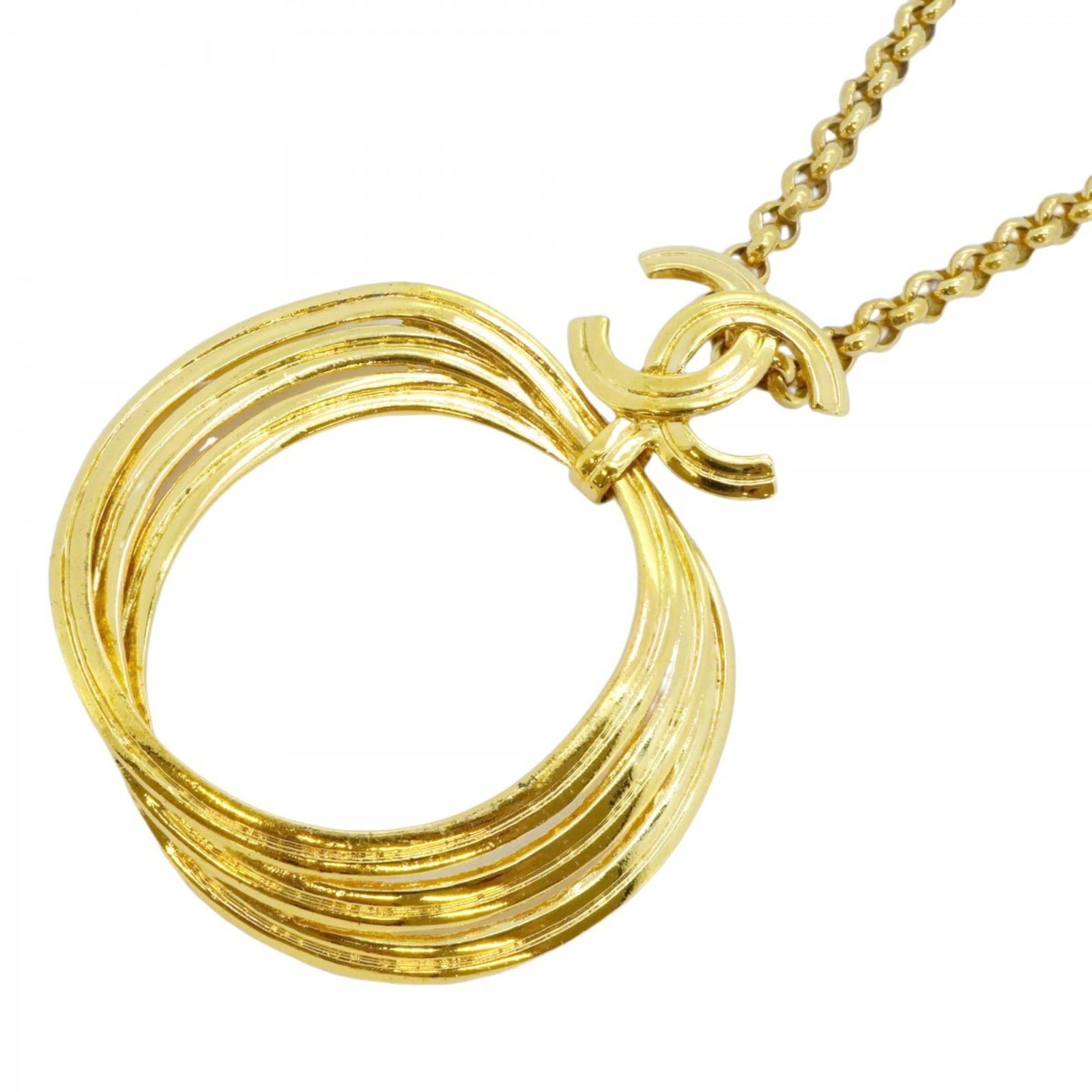Coco Chanel Women's GP Plated Gold Circle Necklace: Coco Chanel Women's GP Plated Gold Circle Necklace Elevate your style with the iconic Coco Chanel Women's GP Plated Gold Circle Necklace, boasting sleek gold plating and a timeless design that exudes