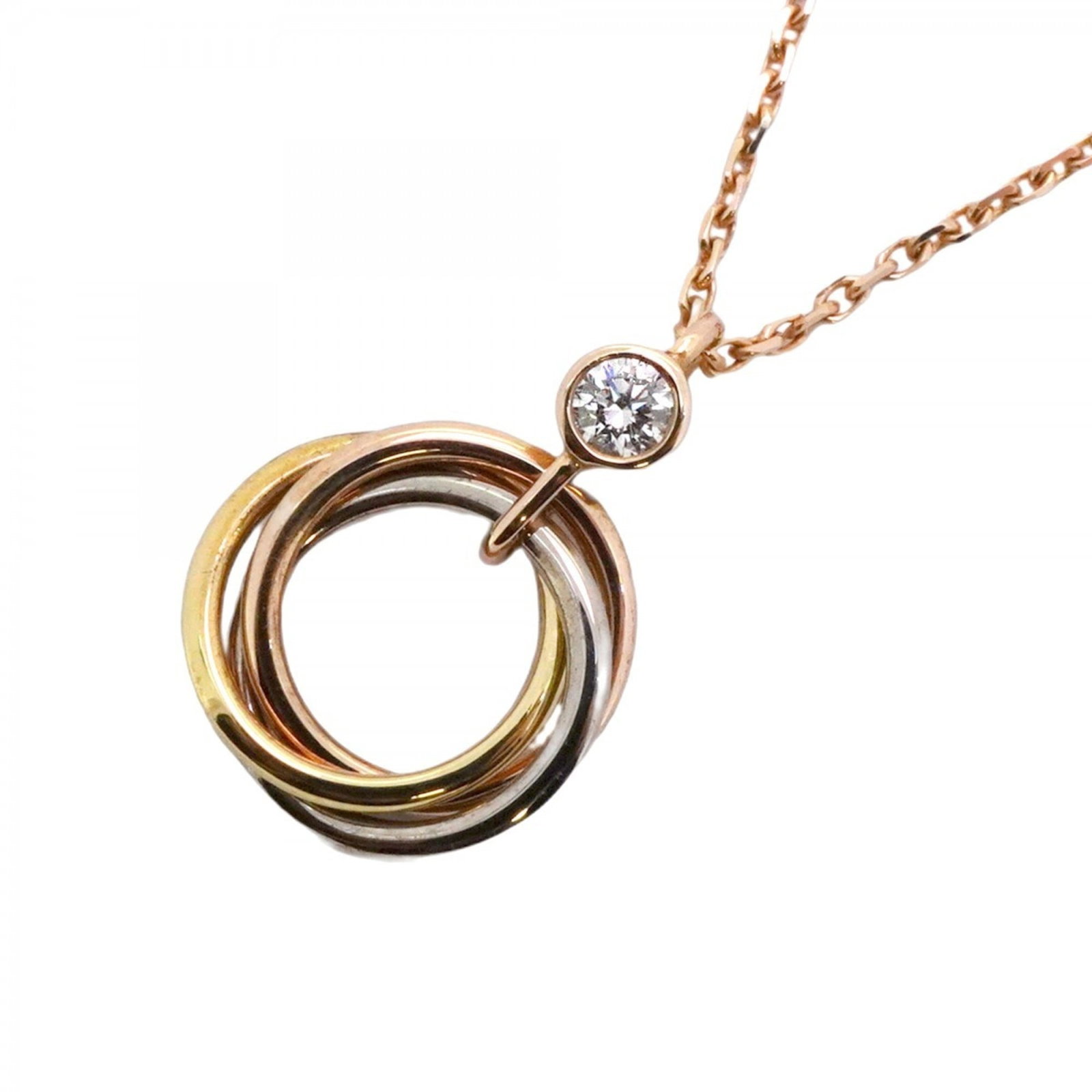 and Pink (18KPG). (Women's) - Cartier Baby Trinity Necklace - 1PD (1 diamond) - available in 18K: and Pink (18KPG). (Women's) - Cartier Baby Trinity Necklace - 1PD (1 diamond) - available in 18K Yellow Gold (KYG) - White (18KWG) A stunning Cartier Baby Trinity Necklace, available in 18K yellow gol