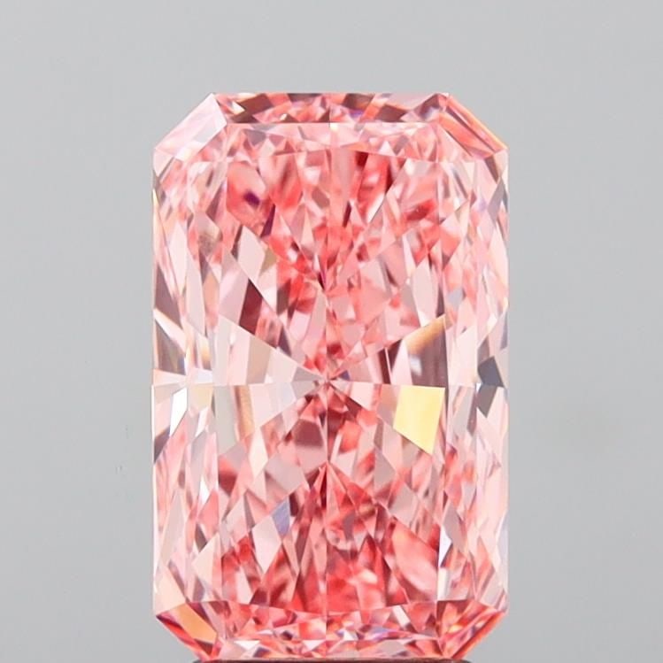 IGI Radiant 3.8ct Fancy Vivid Pink VVS2 Loose Lab Diamond: IGI Radiant 3.8ct Fancy Vivid Pink VVS2 Loose Lab Diamond Experience the unparalleled beauty of a lab-grown diamond, boasting an impressive 3.8 carats of Fancy Vivid Pink color and exceptional clarity