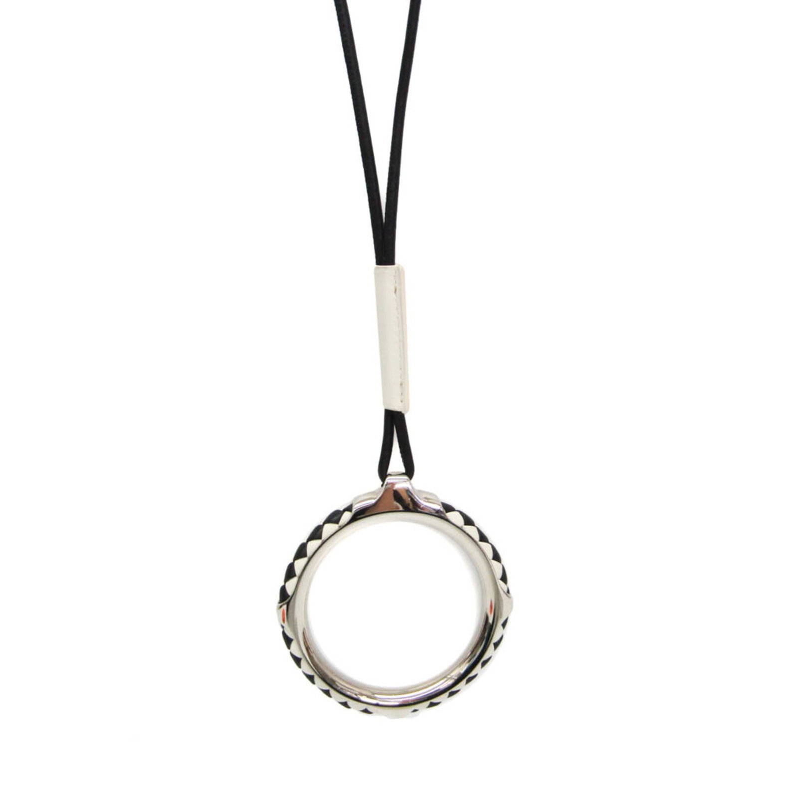 Hermes Loop Grand Kyoto Tresse Metal & Swift Leather Pendant Necklace (Black/ White): Hermes Loop Grand Kyoto Tresse Metal & Swift Leather Pendant Necklace (Black/ White) Elevate your style with the iconic Hermes Loop Grand Kyoto Tresse Metal & Swift Leather Pendant Necklace, boasting